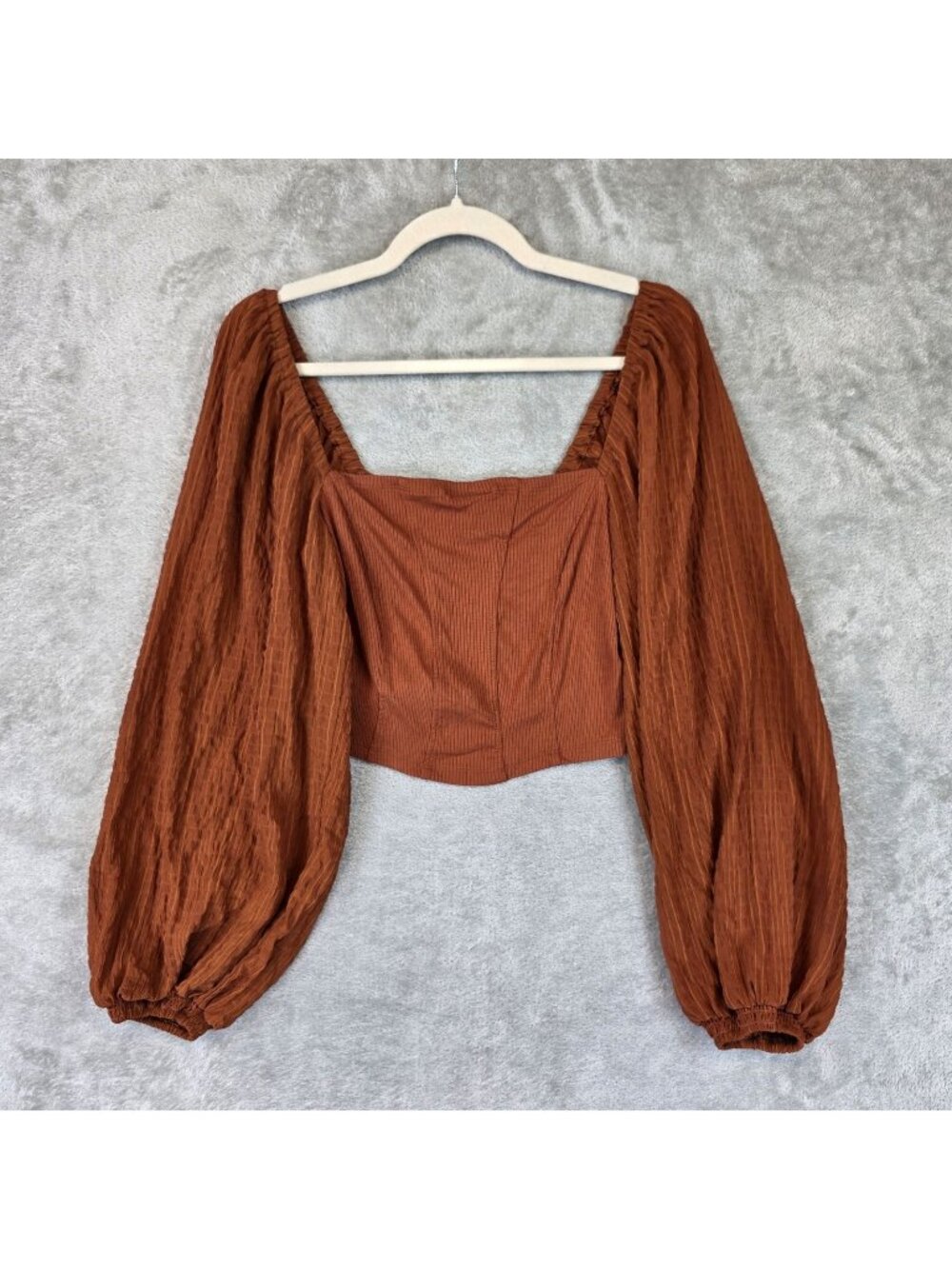 Urban Outfitters Blouse Womens Size L Orange Balloon Sleeve Cropped Top